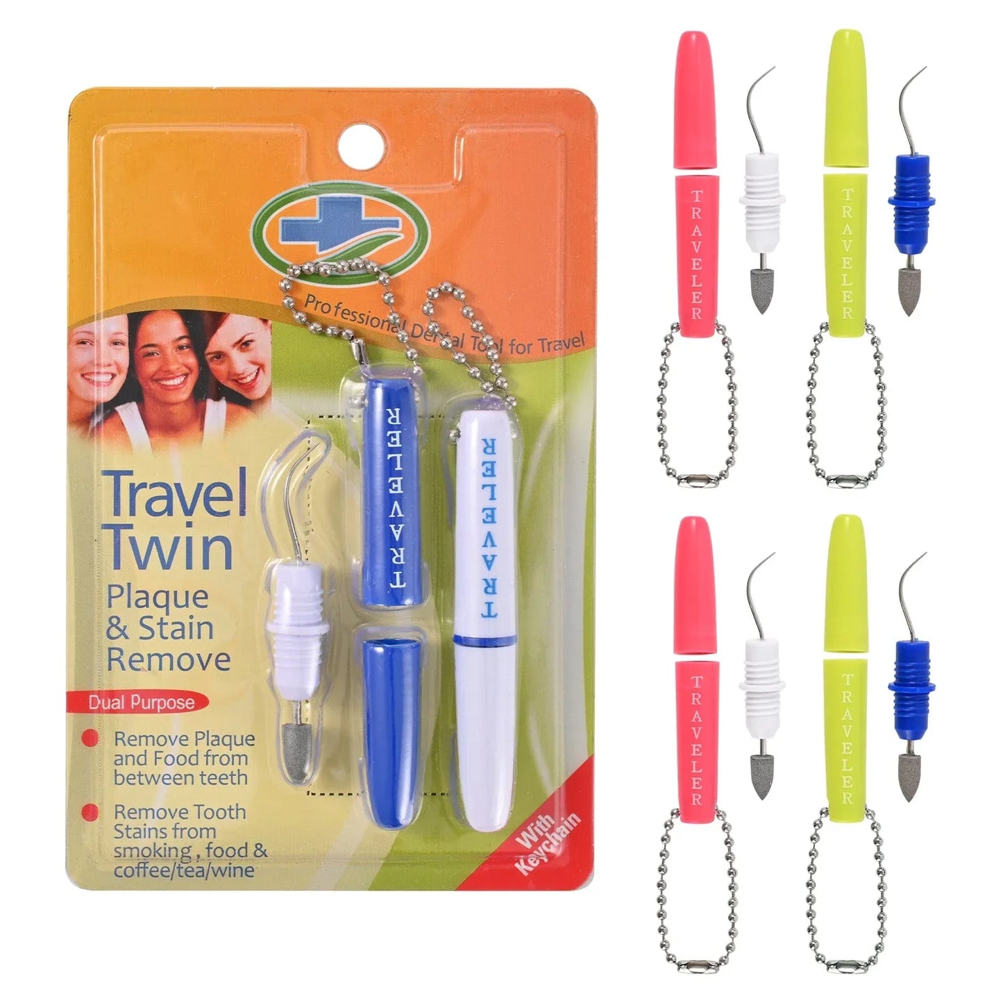 Portable Double Travel Stain Plaque Remover & Dental Pick Kit 2 sets - Lit Pack