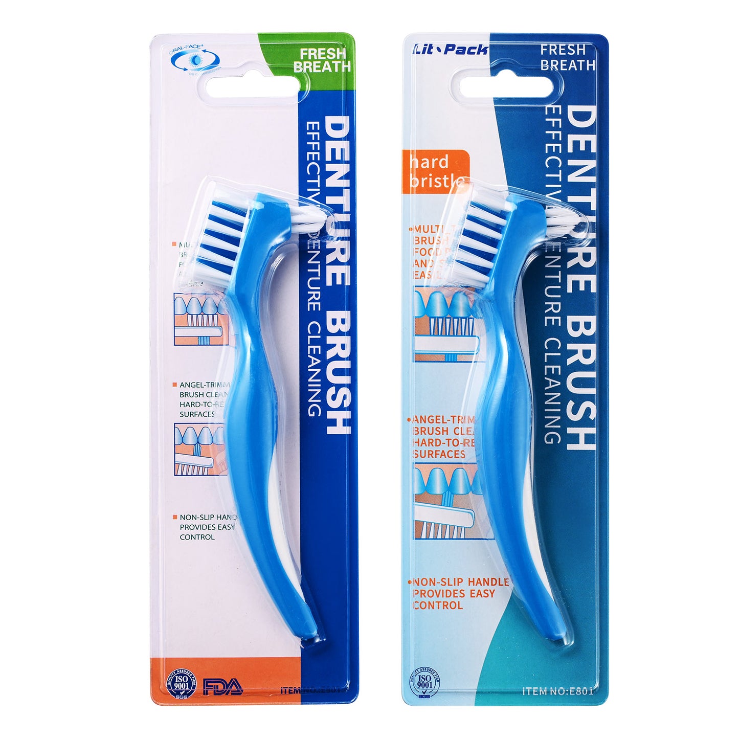 2 Pack Denture Clean Toothbrush  w/Multi Layered  Bristles Dual Bristle