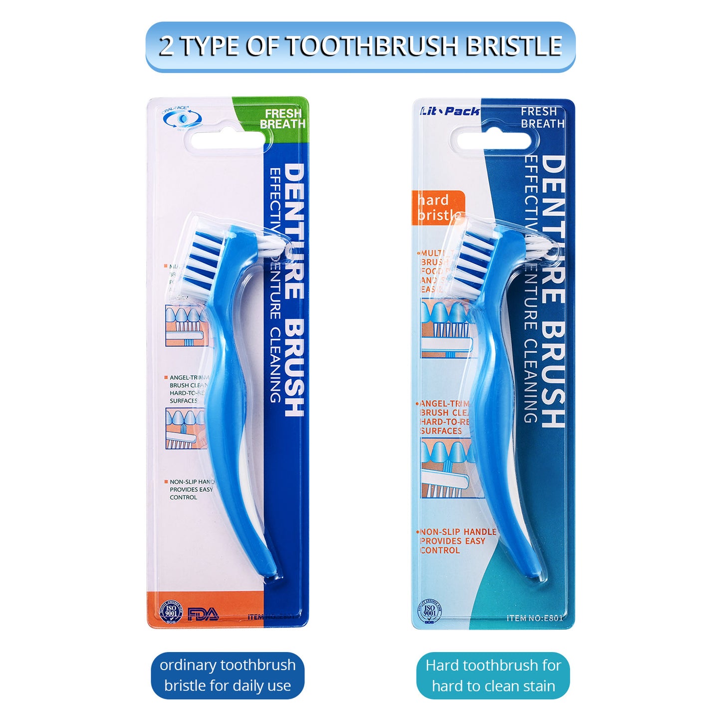 Denture Case Kit, 2 Denture Bath Cups with 2 Denture Brush & 2 Portable Toothbrush Box,