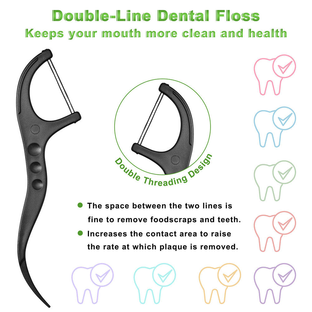Individually Wrapped Dental Floss Picks Biodegradable Double Line Mint Flosser