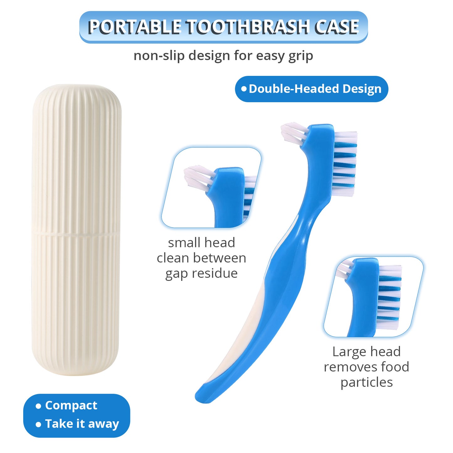Denture Case Kit, 2 Denture Bath Cups with 2 Denture Brush & 2 Portable Toothbrush Box,