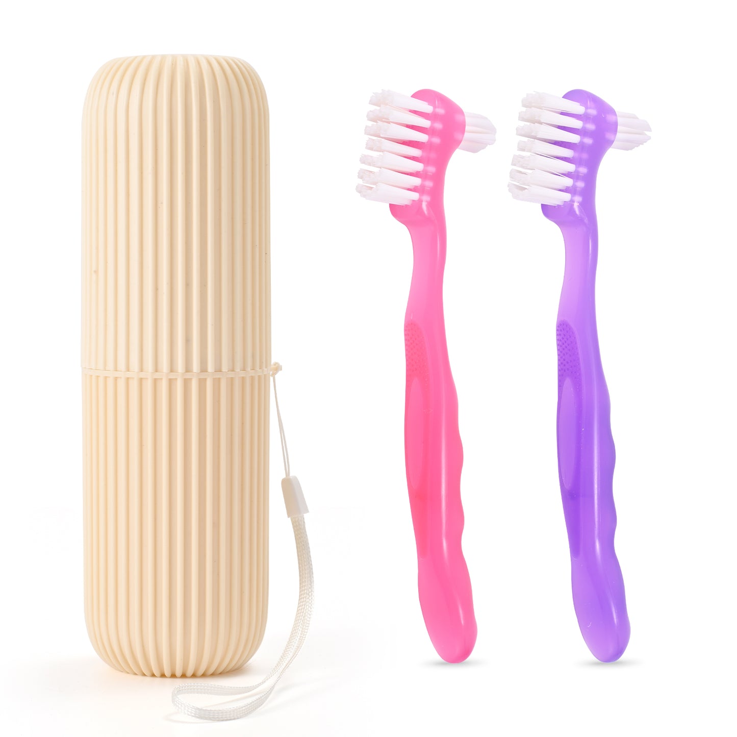 2 Pack Denture Clean Toothbrush  w/Multi Layered  Bristles Dual Bristle