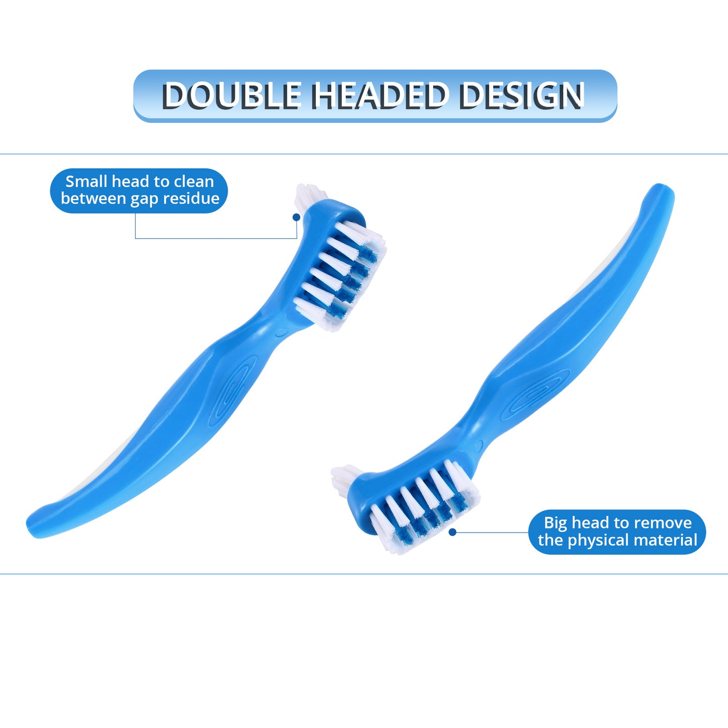 2 Pack Denture Clean Toothbrush  w/Multi Layered  Bristles Dual Bristle