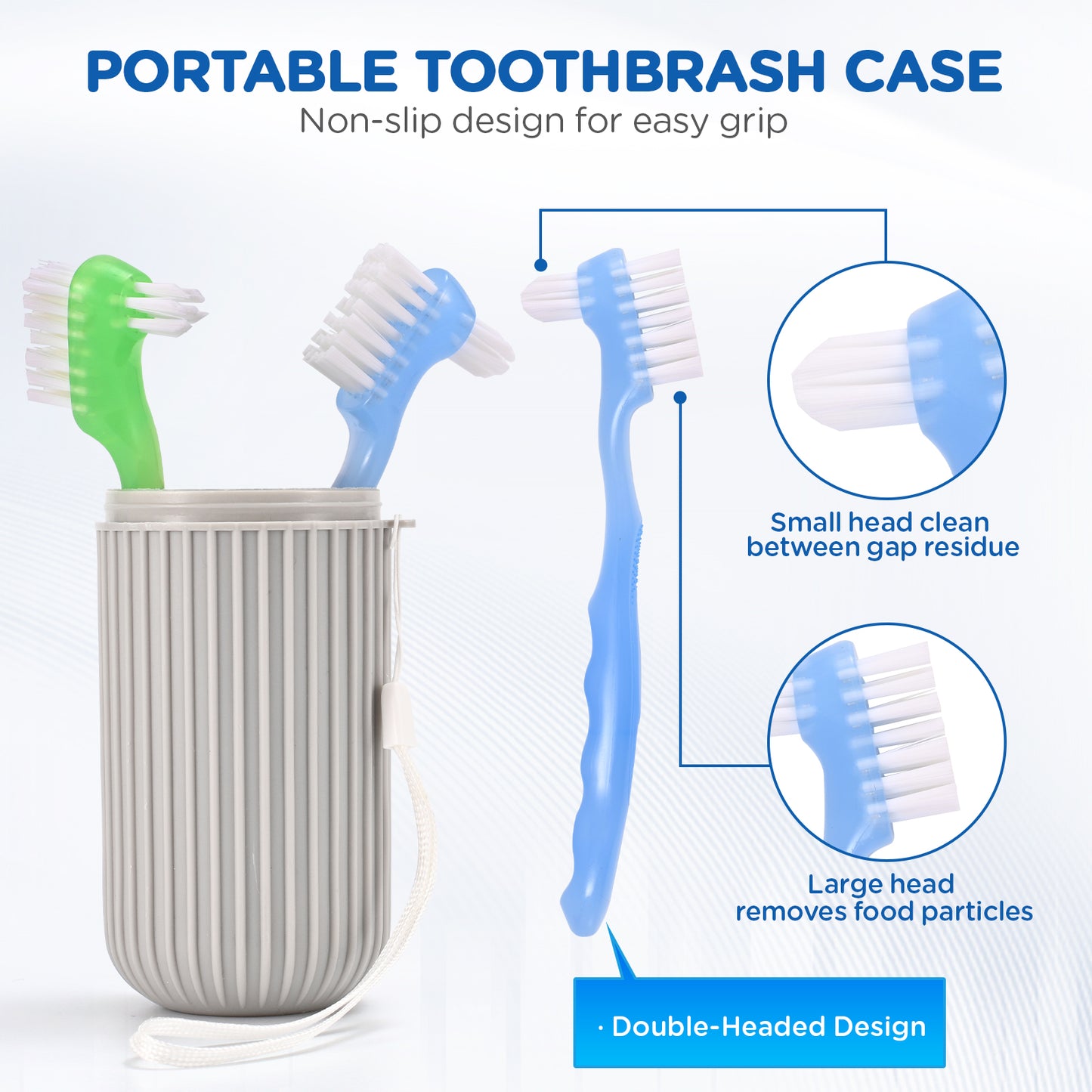 2 Pack Denture Clean Toothbrush  w/Multi Layered  Bristles Dual Bristle