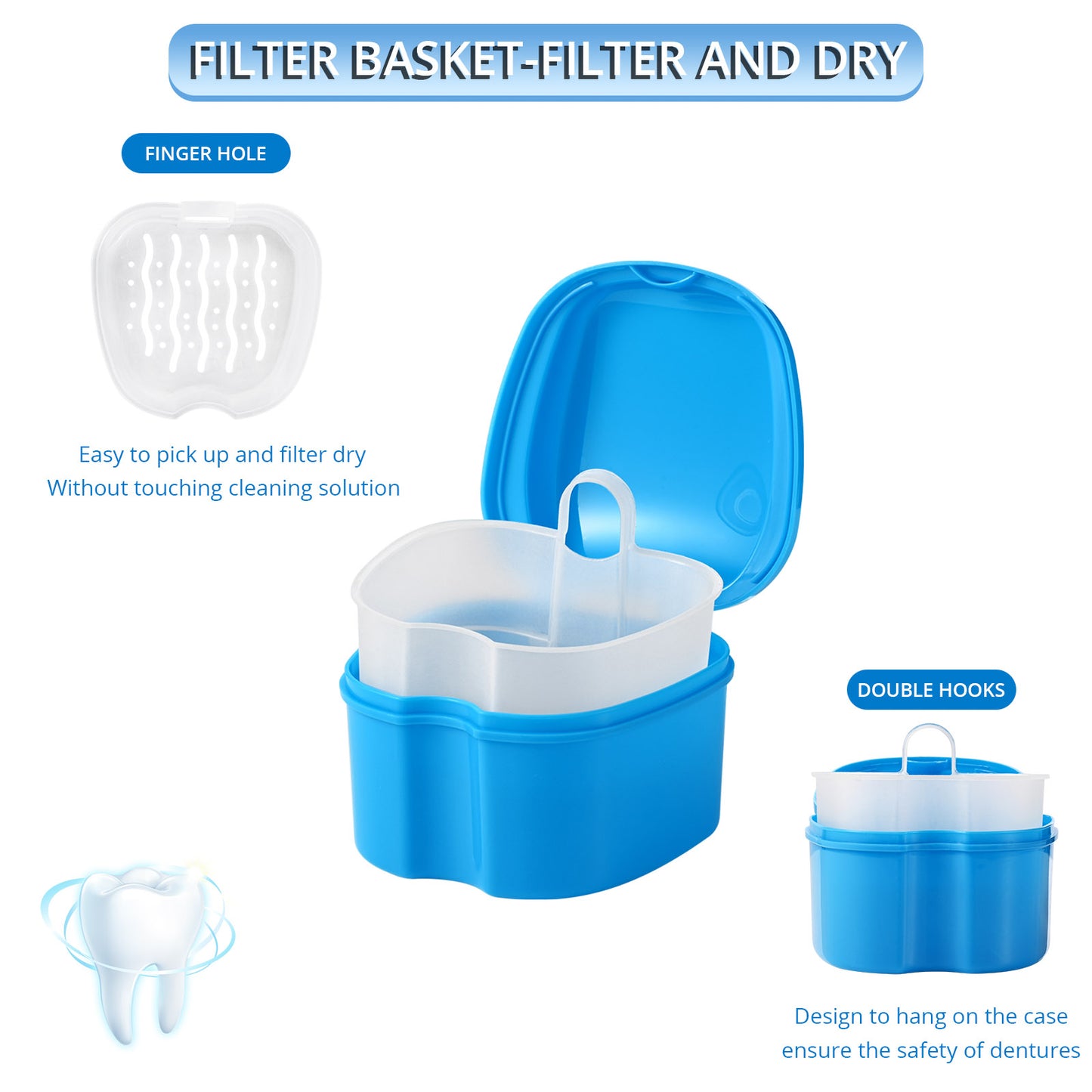 Denture Case Kit, 2 Denture Bath Cups with 2 Denture Brush & 2 Portable Toothbrush Box,