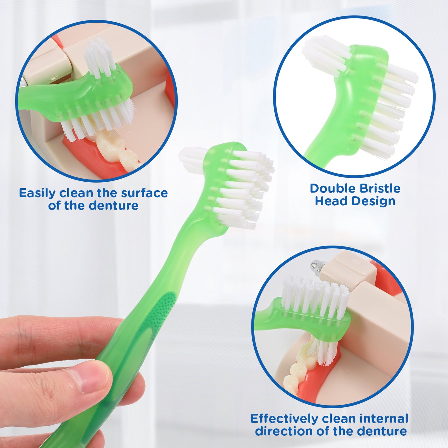 2 Pack Denture Clean Toothbrush  w/Multi Layered  Bristles Dual Bristle