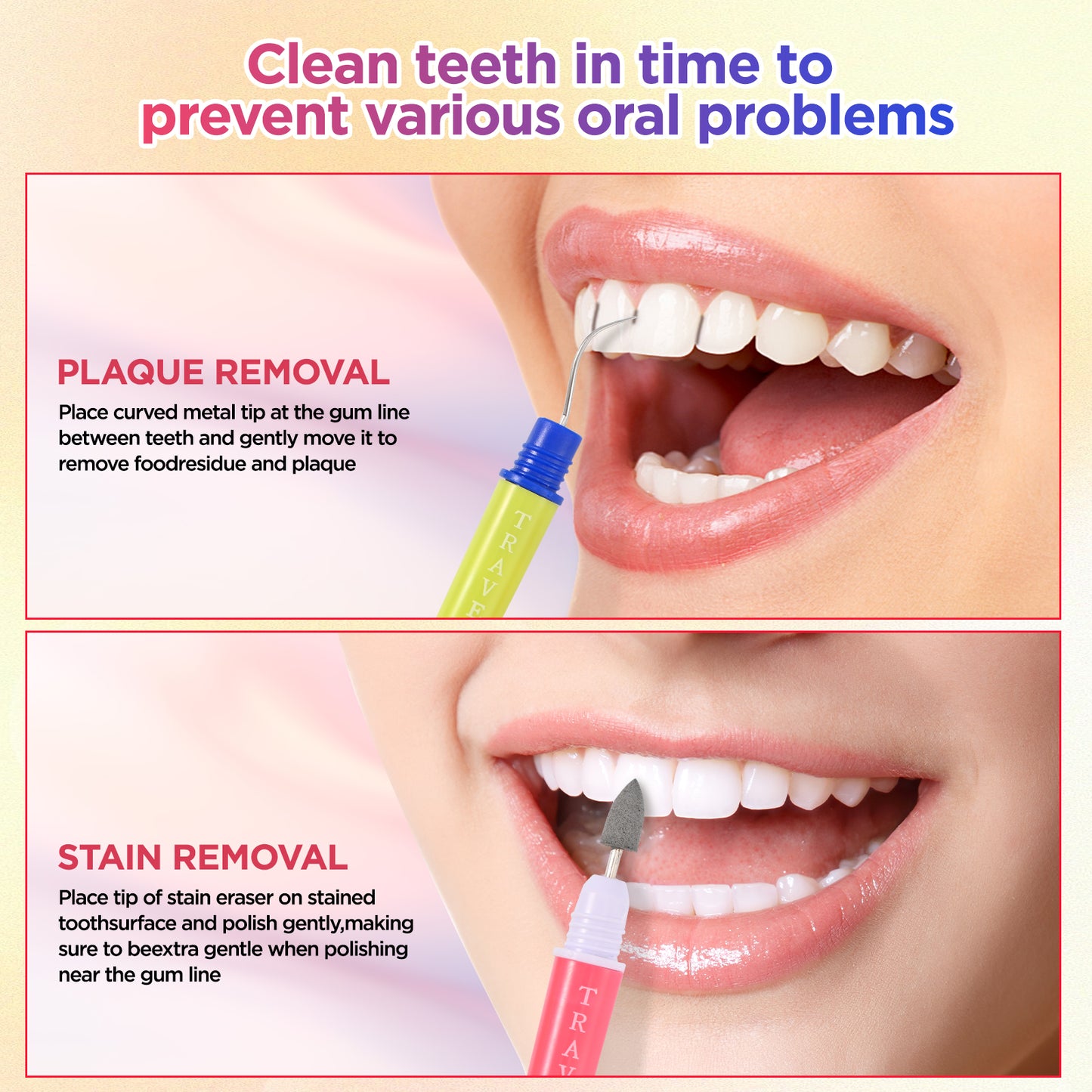 Portable Double Travel Stain Plaque Remover & Dental Pick Kit 2 sets