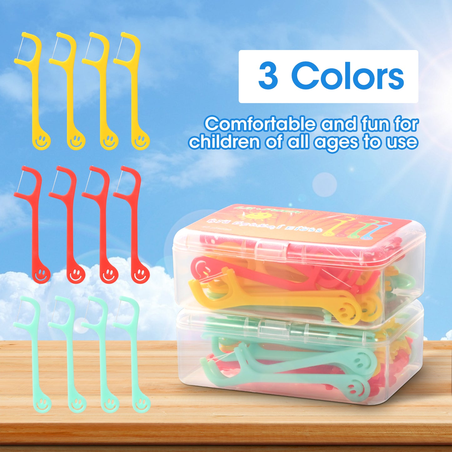 Smiling Faces Kid's Dental Floss Picks ,3 Travel Cases 120 Picks