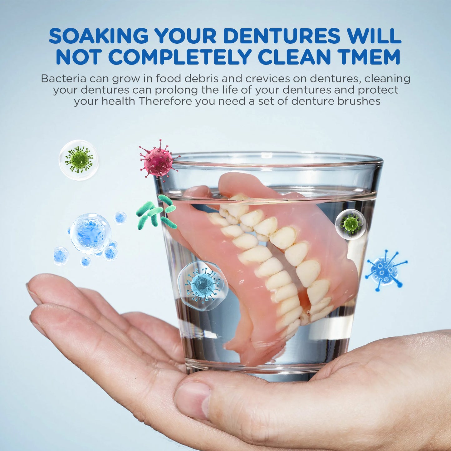 2 Pack Denture Clean Toothbrush  w/Multi Layered  Bristles Dual Bristle