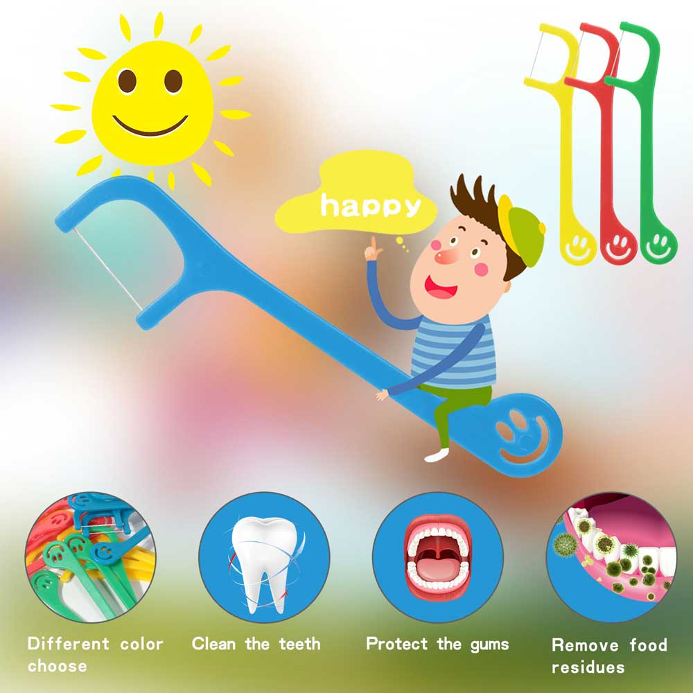 Smiling Faces Kid's Dental Floss Picks ,3 Travel Cases 120 Picks