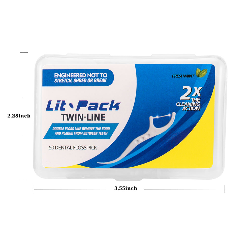 •	Twin-Line Dental Floss Picks Fresh Mint Favor 4 Portable Cases/200 pcs