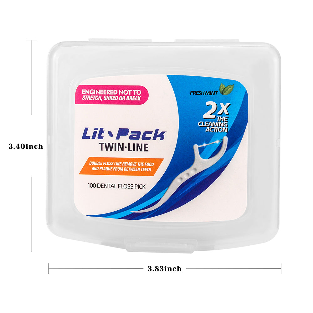 •	Twin-Line Dental Floss Picks Fresh Mint Favor 3 large Portable Cases 300 pcs